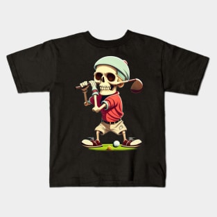 Swing of the Undead Funny Golfing Skeleton Golfer Halloween Pattern Kids T-Shirt